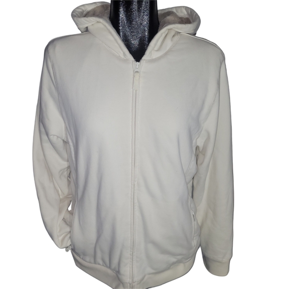 L.L. Bean White Zip-Up Sherpa Fleece Lined Hoodie L - Picture 1 of 7